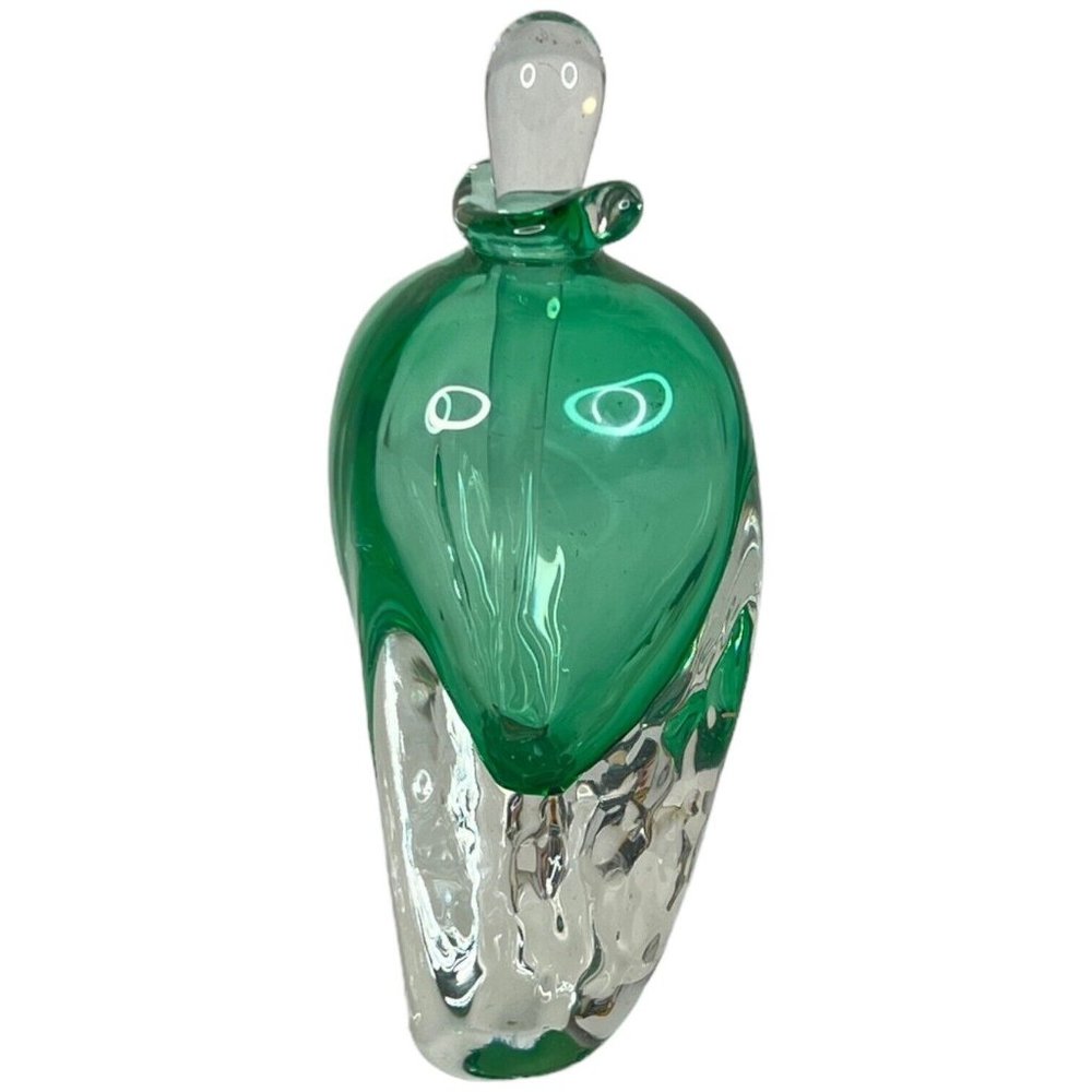Hand Blown Green And Clear Perfume Bottle With Stopper Art Glass 6 IN Winfisky ?